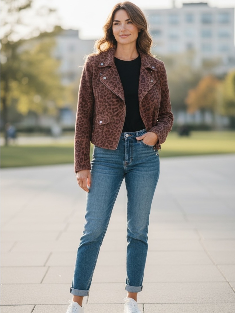 Marrakech from Anthropologie Leopard Print Women’s Moto Jacket - Brown